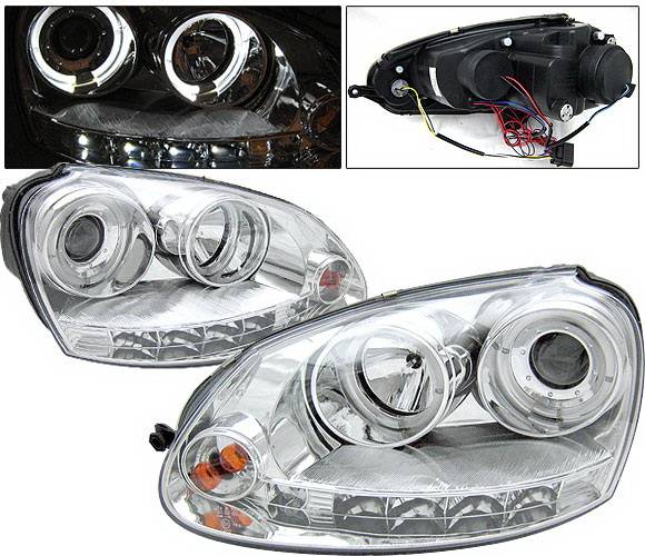 4 Car Option - Volkswagen Golf 4 Car Option Halo Projector Headlights - Chrome - LP-VG05CC-YD