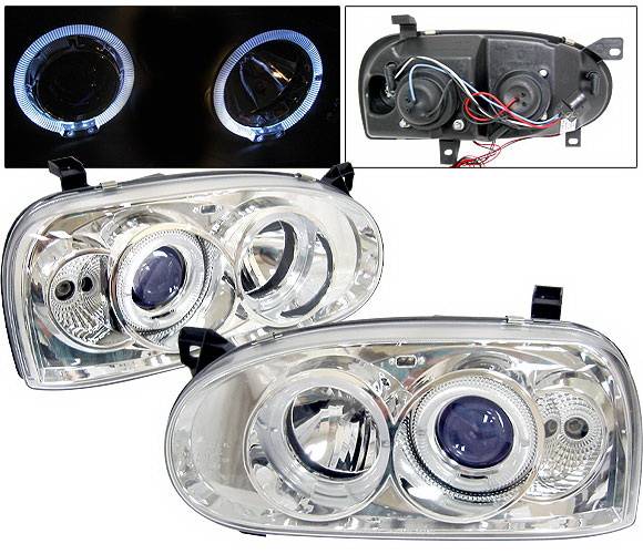 4 Car Option - Volkswagen Golf 4 Car Option Halo Projector Headlights - Chrome - LP-VG92CB-YD
