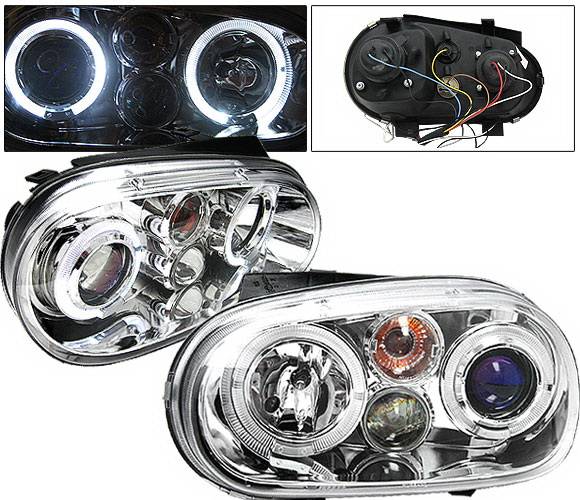 4 Car Option - Volkswagen Golf 4 Car Option Halo Projector Headlights - Chrome - LP-VG99CB-5
