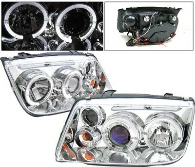4 Car Option - Volkswagen Jetta 4 Car Option Halo Projector Headlights - Chrome - LP-VJ99CC-YD