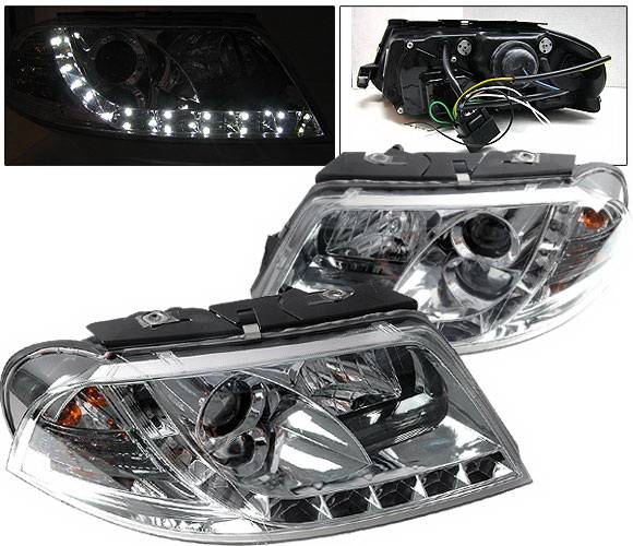 4 Car Option - Volkswagen Passat 4 Car Option Projector Headlights - R8 DRL - Chrome - LP-VP01CDR-YD