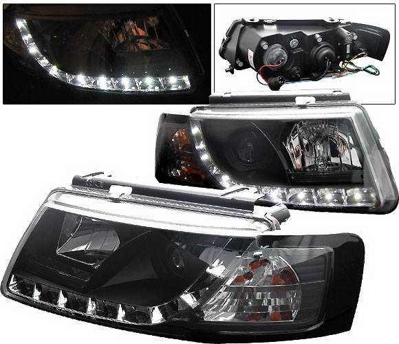 4 Car Option - Volkswagen Passat 4 Car Option Projector Headlights - R8 DRL - Black - LP-VP97BDR-YD