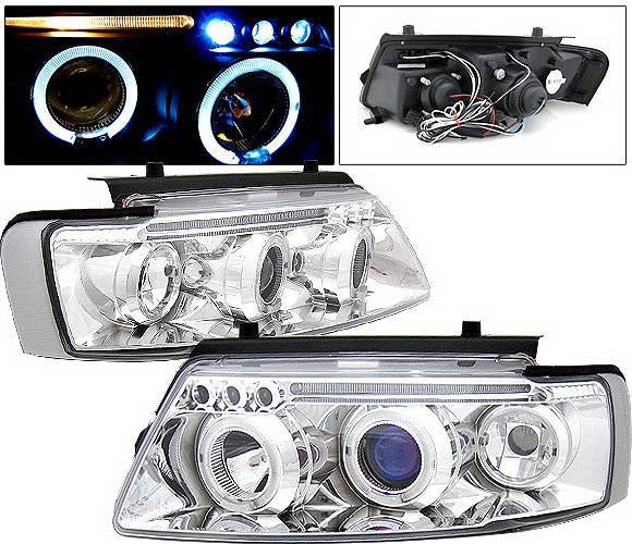 4 Car Option - Volkswagen Passat 4 Car Option LED Halo Projector Headlights - Chrome - LP-VP97CB-5