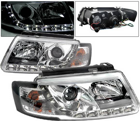 4 Car Option - Volkswagen Passat 4 Car Option Projector Headlights - R8 DRL - Chrome - LP-VP97CDR-YD