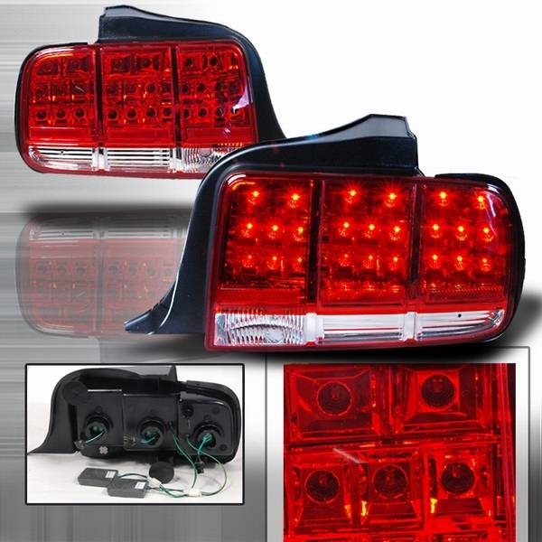 Custom Disco - Ford Mustang Custom Disco Red & Clear LED Taillights - LT-MUS05RLED-KS