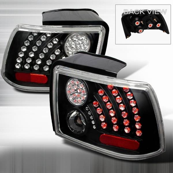 Custom Disco - Ford Mustang Custom Disco Black & Clear LED Taillights with Reflector - LT-MUS99BCLED-WJ