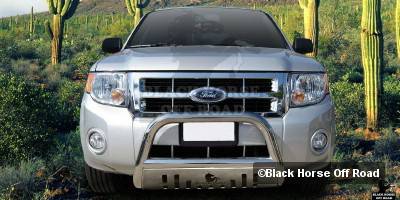 Topline Autopart Matte Black AVT Aluminum LED Light Bull Bar Front Bumper Grill Grille Guard With Stainless Skid Plate For 08-11/12 Ford Escape/Mazda Tribute/Mercury Mariner 06-10 Mountaineer