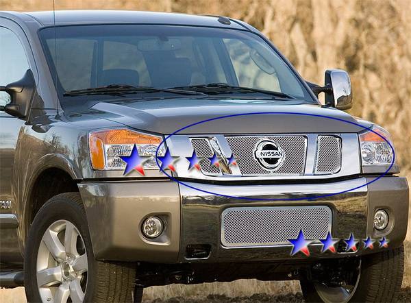 APS - Nissan Titan APS Wire Mesh Grille - with Logo Opening - Upper - Stainless Steel - N76506T