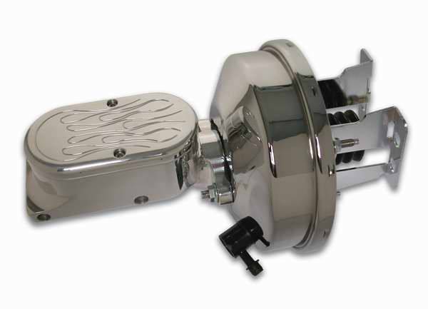 SSBC - SSBC Billet Aluminum Dual Bowl Master Cylinder - Flamed Cap and 9 Inch Chrome Booster - A28138CB-3