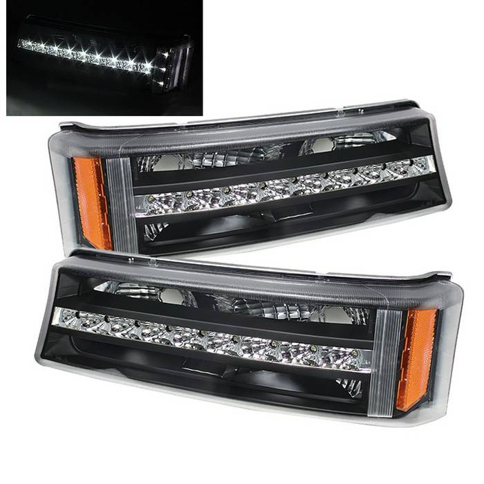 Spyder - Chevrolet Silverado Spyder LED Amber Reflector Bumper Lights - Black - CBL-ZO-CS03-LED-AM-BK