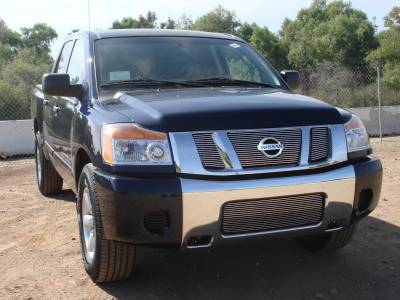 T-Rex - Nissan Titan T-Rex Billet Grille Overlay - Bolt On with Logo Opening - 3PC - 21783