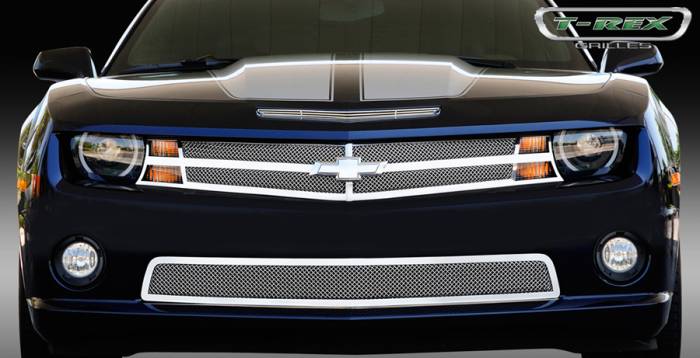 T-Rex - Chevrolet Camaro T-Rex Upper Class Polished Stainless Mesh Grille with Center Bar & Formed Mesh with Signal and OE Logo Openings - 54028