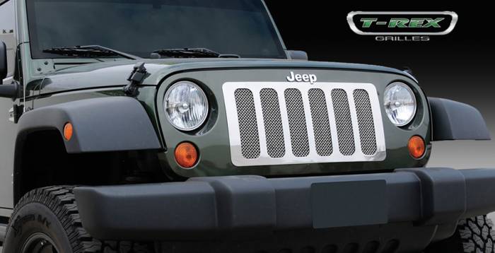 T-Rex - Jeep Wrangler T-Rex Upper Class Polished Stainless Mesh Grille - 6 Opening Design - With Formed Mesh - 1PC - 54482