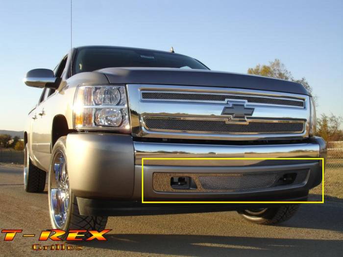 T-Rex - Chevrolet Silverado T-Rex Upper Class Polished Stainless Bumper Mesh Grille - Lower Air Dam Only - 55110