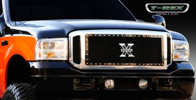 T-Rex - Ford Superduty T-Rex X-Metal Series Grille Assembly - Chrome Shell with All Black X-Metal Grille Installed - 6705611
