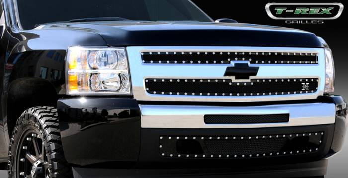 T-Rex - Chevrolet Silverado T-Rex X-Metal Series Studded Main Grille - All Black - 2PC Style - 6711101