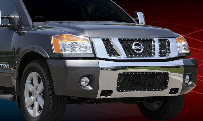 T-Rex - Nissan Titan T-Rex X-Metal Series Studded Main Grille - All Black - 3PC - 6717801