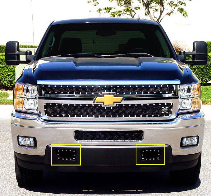 T-Rex - Chevrolet Silverado T-Rex X-Metal Series Studded Tow Hook Bumper Grille - All Black - 2PC - 6721151