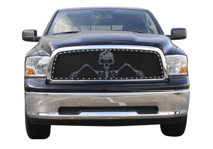 T-Rex - Dodge Ram T-Rex Urban Assault Grunt Studded Main Grille with Soldier - Black OPS Flat Black - Custom 1PC Opening - 7114516