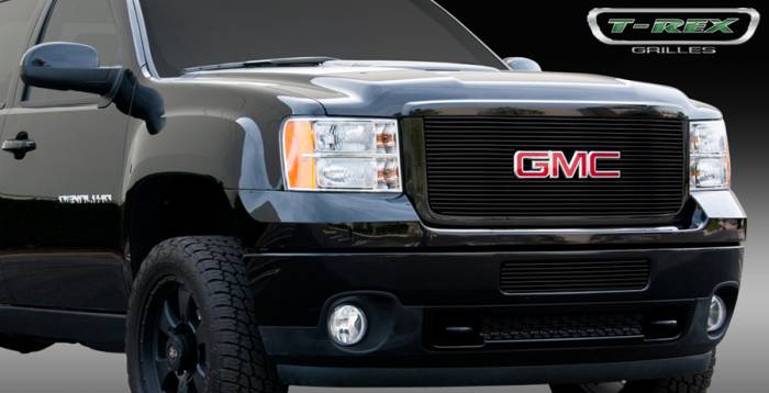 T-Rex - GMC Sierra T-Rex Billet Grille Overlay - Bolt On with Logo Opening - All Black - 21210B
