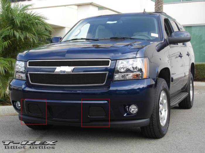 T-Rex - Chevrolet Suburban T-Rex Bumper Billet Grille - Remove Tow Hooks - 11 Bars - All Black - 2PC - 25051B