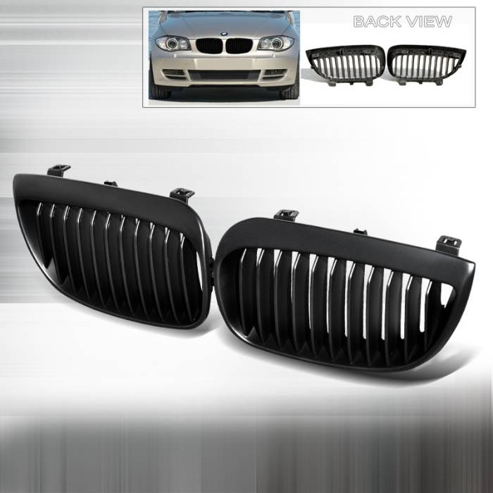 Spec-D - BMW 1 Series Spec-D Front Hood Grille - Black - HG-E8708BB