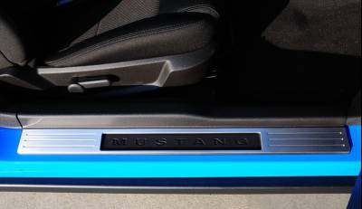 T-Rex. - Ford Mustang T-Rex T1 Series Door Sill - Billet Aluminum - Brushed with Opening for OE Mustang Logo - 2PC - 11519