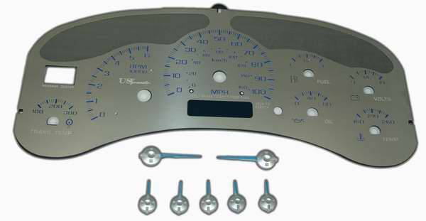 US Speedo - US Speedo Stainless Steel Gauge Face with Blue Back and Color Match Needles - Displays 100 MPH - Transmission Temperature - SS GM 00B