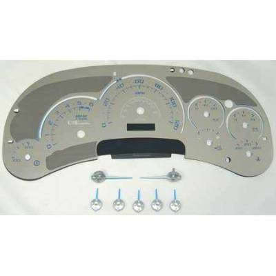 US Speedo - US Speedo Platinum Font Stainless Steel Gauge Face with Blue Back and Color Match Needles - Displays 120 MPH - Transmission Temperature - SS GM 15B