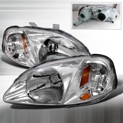 Spec-D - Honda Civic Spec-D Crystal Housing Headlights - Chrome - 2LH-CV99-DP