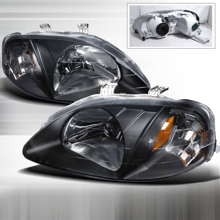 Spec-D - Honda Civic Spec-D Crystal Housing Headlights - Black - 2LH-CV99JM-DP