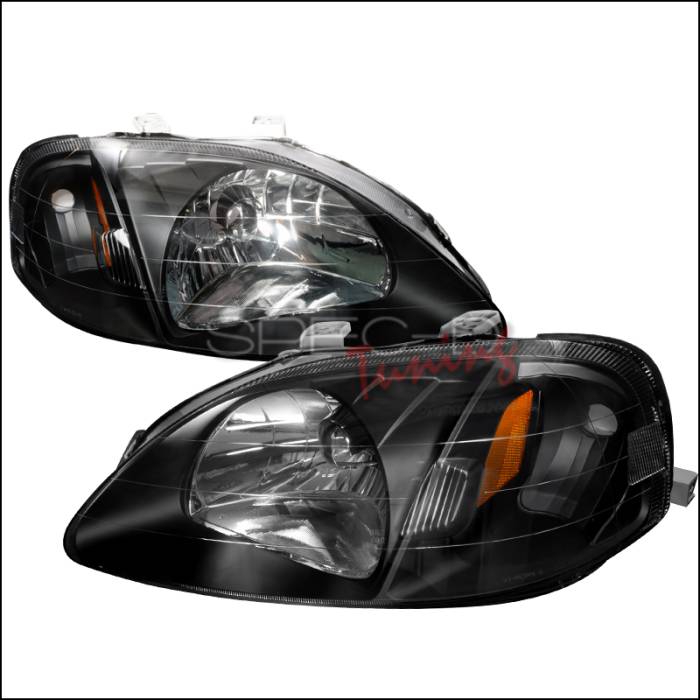 Spec-D - Honda Civic Spec-D Crystal Housing Headlights - Black - 2LH-CV99JM-RS