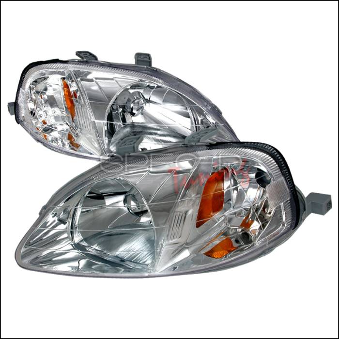 Spec-D - Honda Civic Spec-D Crystal Housing Headlights - Chrome - 2LH-CV99-KS