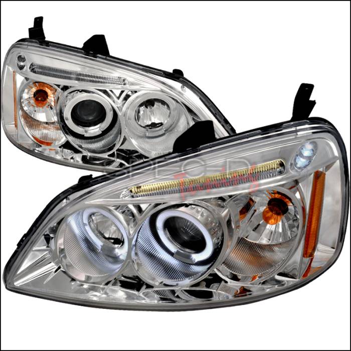 Spec-D - Honda Civic Spec-D Halo LED Projector Headlights - Chrome - 2LHP-CV01-TM