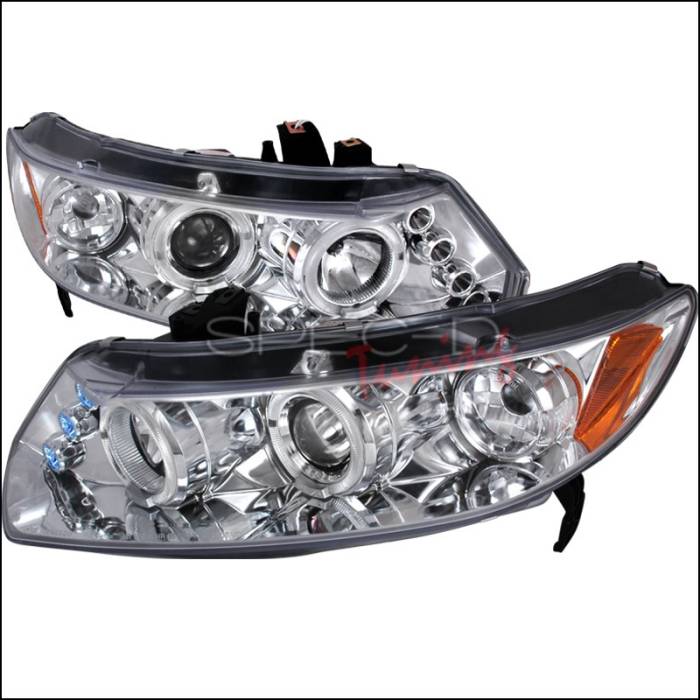 Spec-D - Honda Civic Spec-D Halo LED Projector - Chrome - 2LHP-CV062-TM