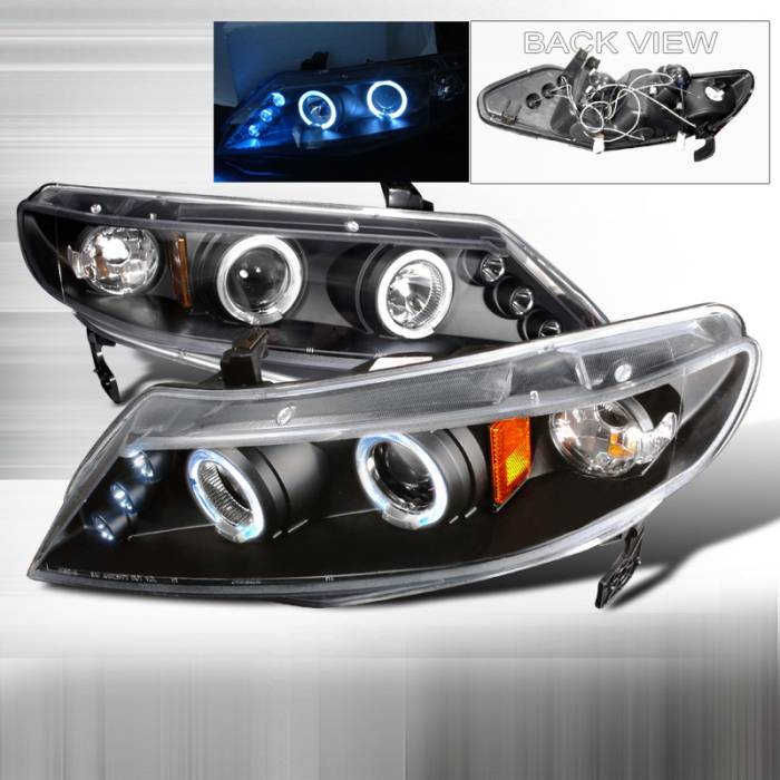 Spec-D - Honda Civic Spec-D Halo LED Projector Headlights - Black - 2LHP-CV064JM-TM