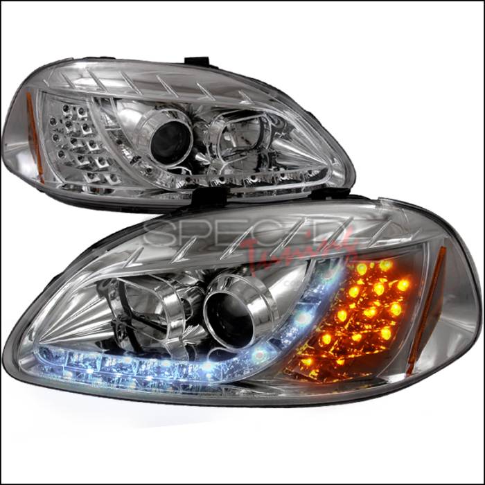 Spec-D - Honda Civic Spec-D R8 Style Halo LED Projector with LED Signal - Chrome - 2LHP-CV96-8V2-TM