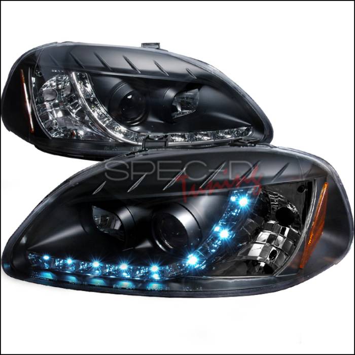 Spec-D - Honda Civic Spec-D R8 Style Halo LED Projector - Black - 2LHP-CV96JM-8-TM