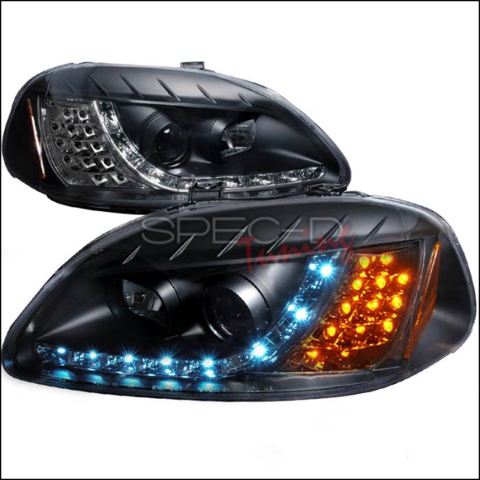 Spec-D - Honda Civic Spec-D R8 Style Halo LED Projector with LED Signal - Black - 2LHP-CV96JM-8V2-TM