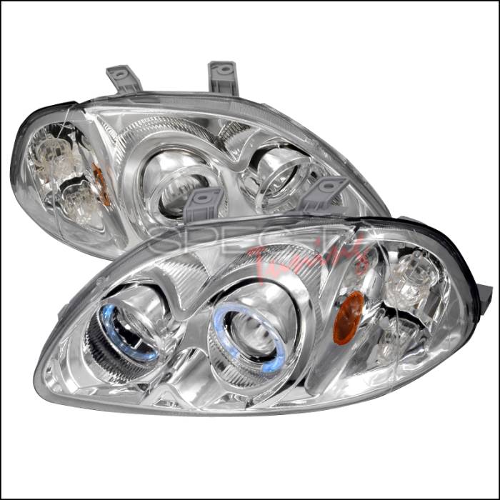 Spec-D - Honda Civic Spec-D Halo Projector Headlights - Chrome - 2LHP-CV96-KS