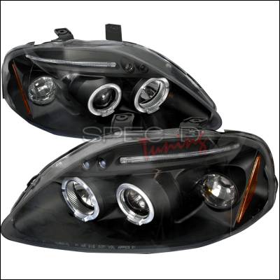 Spec-D - Honda Civic Spec-D Halo LED Projector Headlights - Black - 2LHP-CV99JM-TM