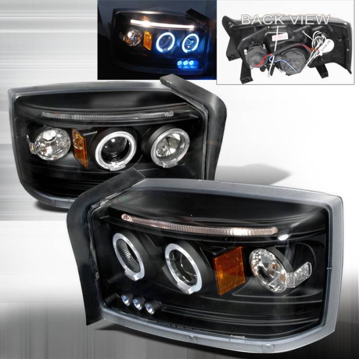 Spec-D - Dodge Dakota Spec-D Halo LED Projector Headlights - Black - 2LHP-DAK05JM-TM