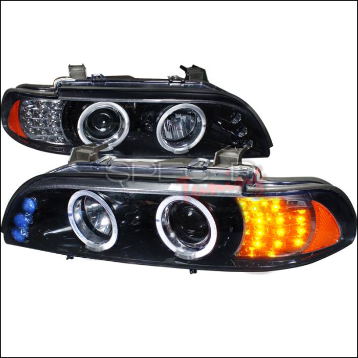 Spec-D - BMW 5 Series Spec-D Halo Projector Headlight Gloss - Black Housing - Smoke Lens Amber LED Signal Light - 2LHP-E3997G-8V2-TM