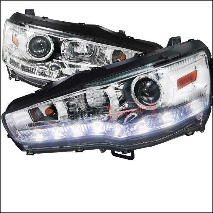 Spec-D - Mitsubishi Lancer Spec-D R8 Style Headlights - Chrome Housing - 2LHP-EVO08-8-TM