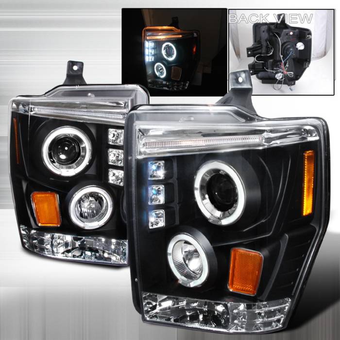 Spec-D - Ford F250 Spec-D Halo LED Projector Headlights - Black - 2LHP-F25008JM-TM