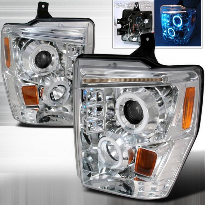 Spec-D - Ford F250 Spec-D R8 Style Halo LED Projector - Chrome - 2LHP-F25008-TM