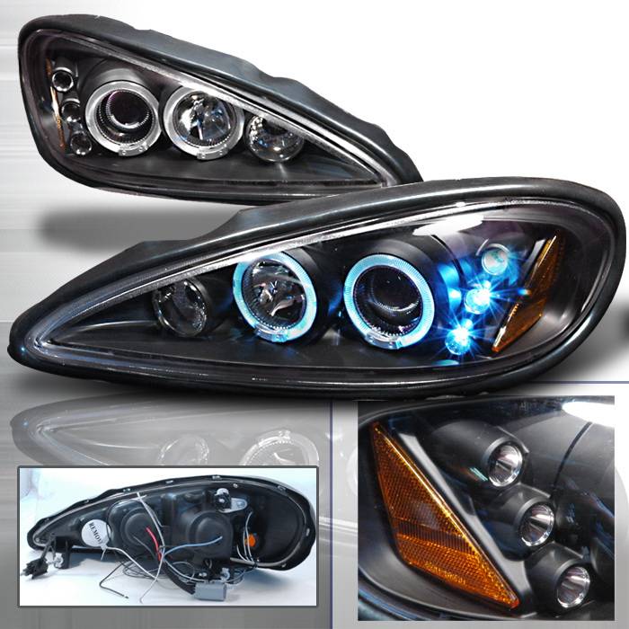 Spec-D - Pontiac Grand Am Spec-D Halo LED Projector Headlights - Black - 2LHP-GAM99JM-TM