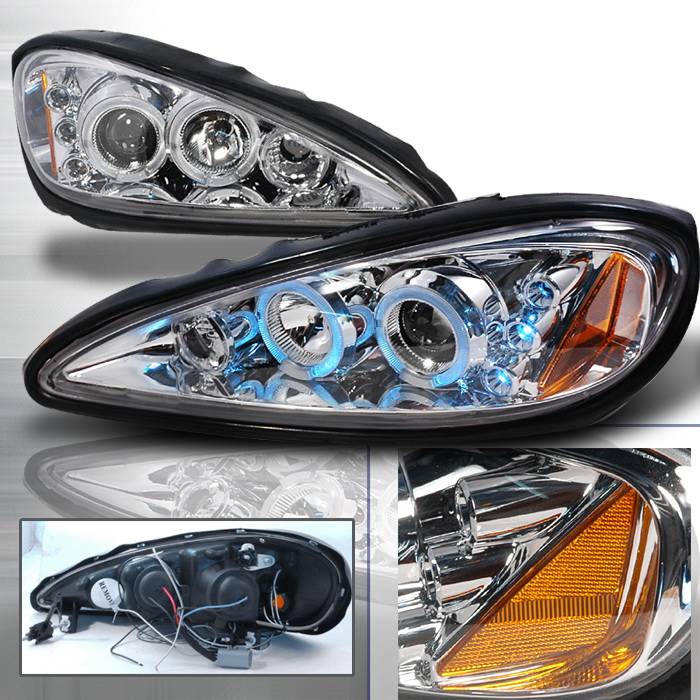 Spec-D - Pontiac Grand Am Spec-D Halo LED Projector Headlights - Chrome - 2LHP-GAM99-TM