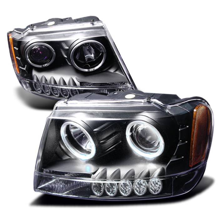 Spec-D - Jeep Grand Cherokee Spec-D Halo Projector Headlights - Black - 2LHP-GKEE99JM-KS