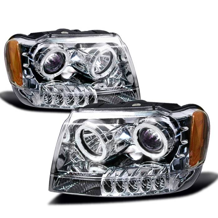 Spec-D - Jeep Grand Cherokee Spec-D Halo Projector Headlights - Chrome - 2LHP-GKEE99-KS